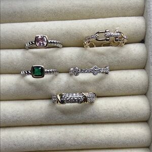 Mixed Gemstone and Pave Stackable Rings - Pink, Green, Gold, Silver for ahava
